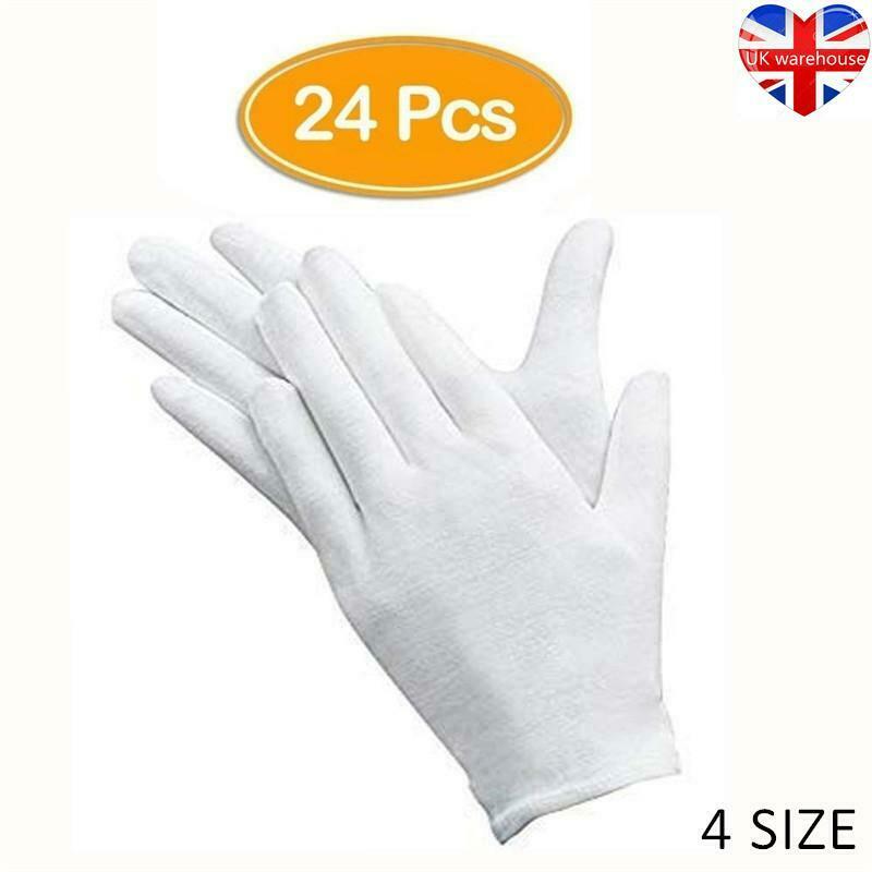 24 Pcs White Gloves, 12 Pairs Soft Cotton Work Gloves, Coin Jewelry Silver UK