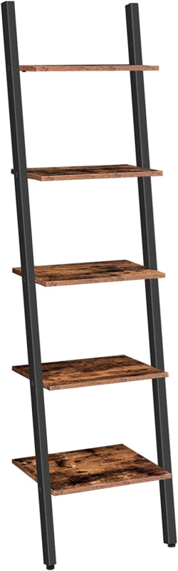 Ladder Shelf, 5-Tier Leaning Bookshelf, Stable Wall Shelf, Industrial for