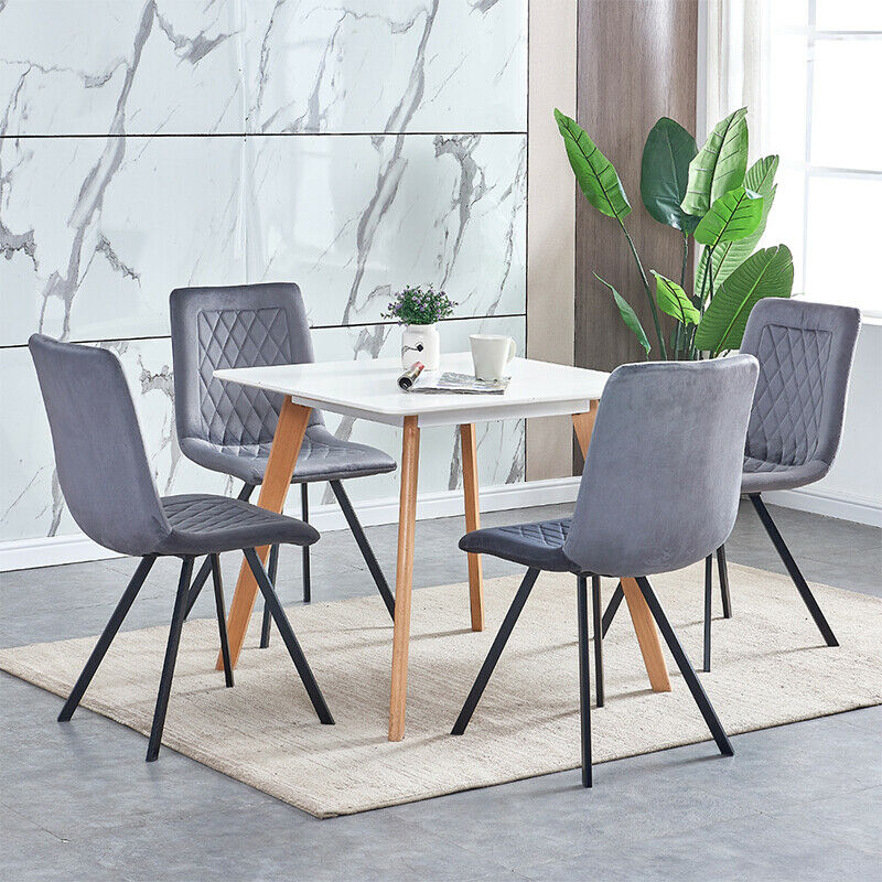 4 Pcs Velvet Dining Chairs Metal Legs Dining Room Kitchen Office Home Silver BN