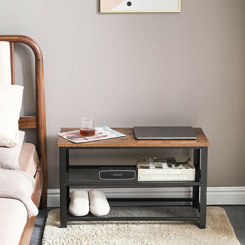 3-Tier Shelf Rack Industrial Shoe Bench With Storage Rustic Metal Shoe Storage