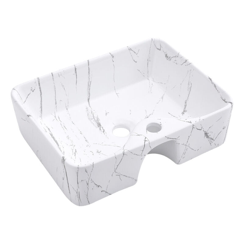 Counter Top Rectangle Marble Ceramic Sink Cloakroom Bathroom Vanity Basin 1 Hole