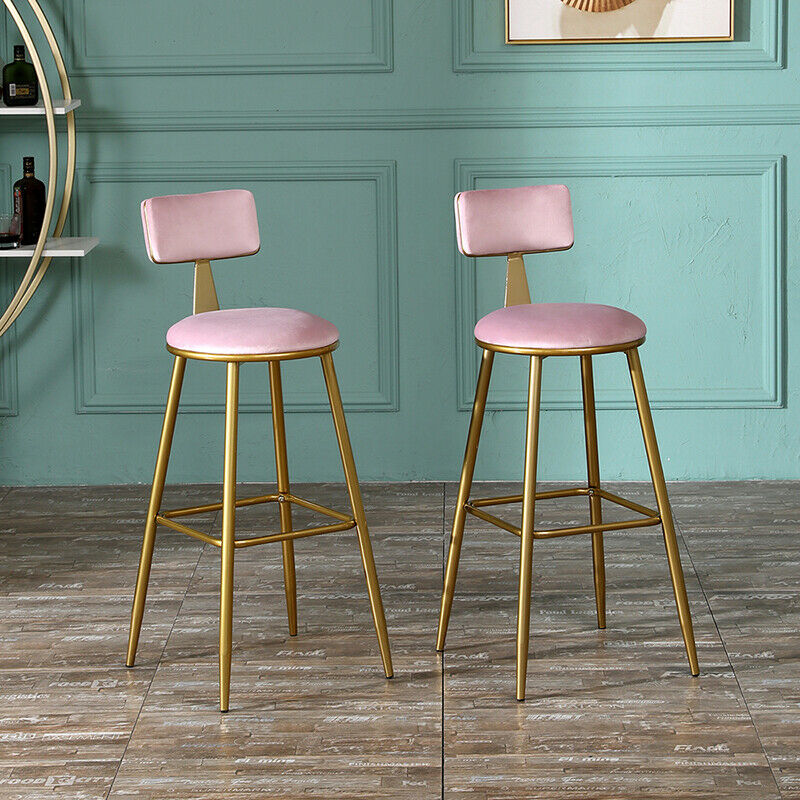 2x Velvet Bar Stools Bar Chairs Breakfast Dining Stools Office Bar Cafe Pink BN