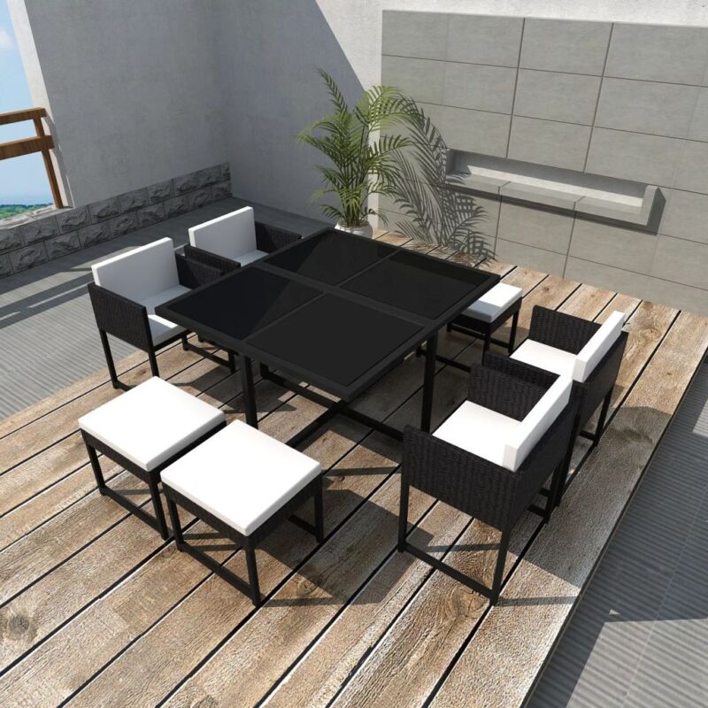 42762 21 Piece Outdoor Dining Set Black Poly Rattan (UK/IE/FI/NO Only) K6P6