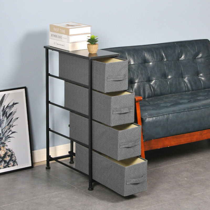 Dark Grey Fabric Cabinet Storage Unit Chest of Drawers Organiser Bedside Table