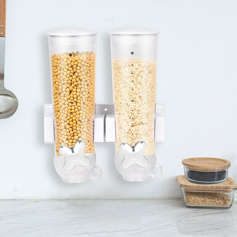 Double Cereal Dispenser Wall Mounted Large Capacity Storage Container Kitchen UK