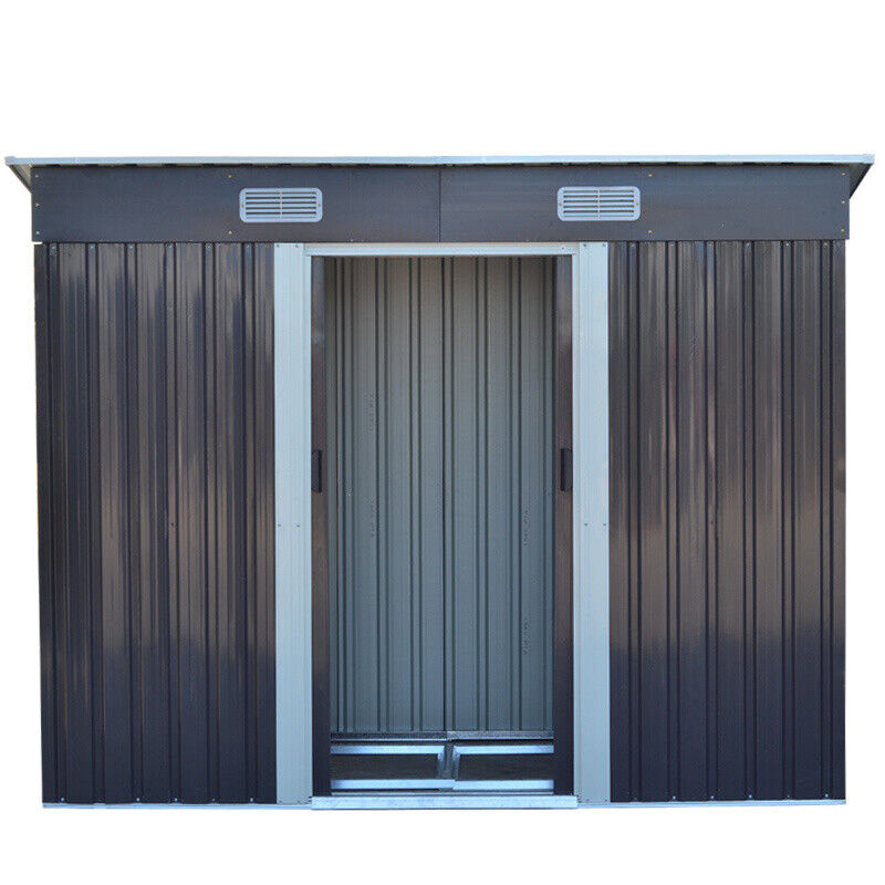 4'x6' Metal Outdoor Garden Tool Storage Shed Window House with Dual Door & Base