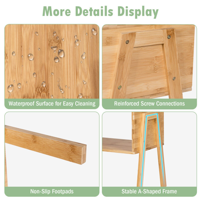 2PCS Stackable Side Table Bamboo Bedside Table Sturdy Waterproof Nightstand