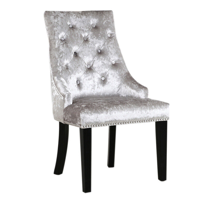 2-Piece Crush Velvet Dining Chairs with Pull Door Knocker Wing Back Button Chair