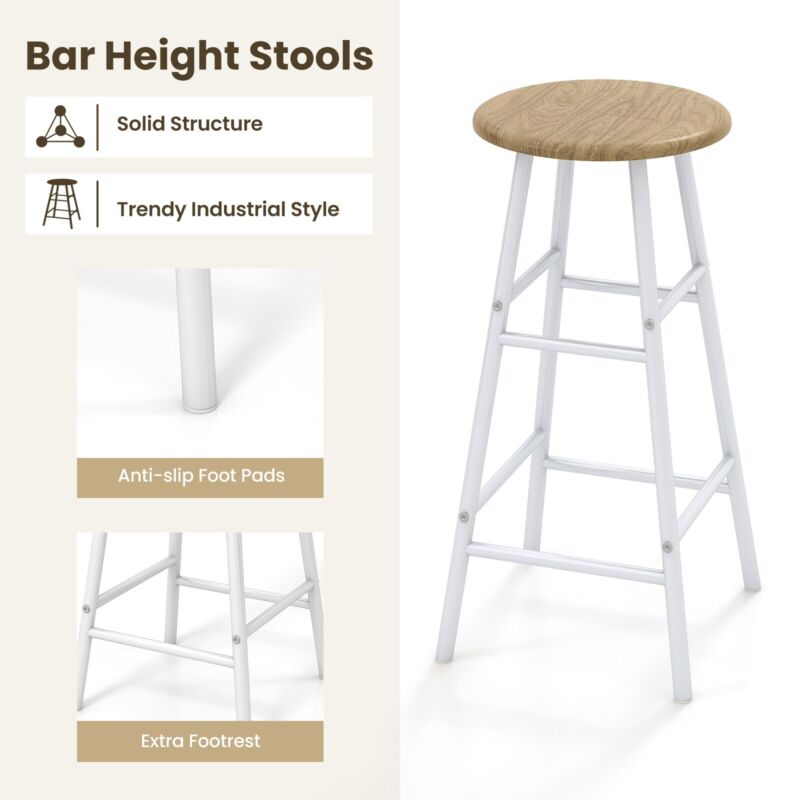 3 PCS Kitchen Dining Table Set Industrial Pub Table & Stools w/ Storage Shelves