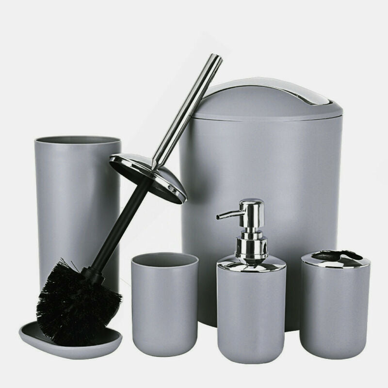 6pcs Bathroom Accessories Set Bin Soap Dispenser Toothbrush Tumbler Toilet Brush