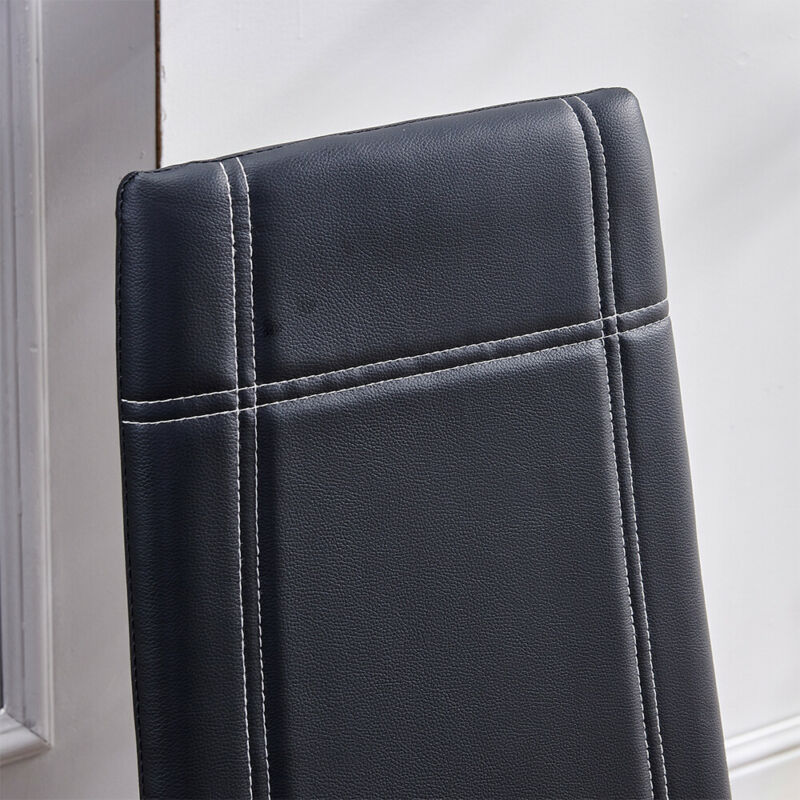 Set of 2 Black Dining Chairs Faux Leather Padded Seat Metal Frame Office Chair