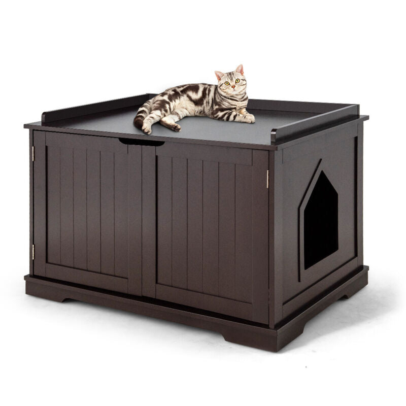Large Cat Litter Box Enclosure Wooden Cat Activity House Nightstand End Table