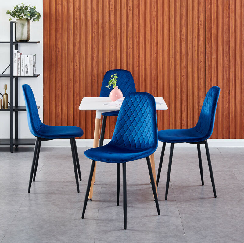 Set of 4 Velvet Dining Chairs Side Chair Metal Legs Padded Seat Living Room Home