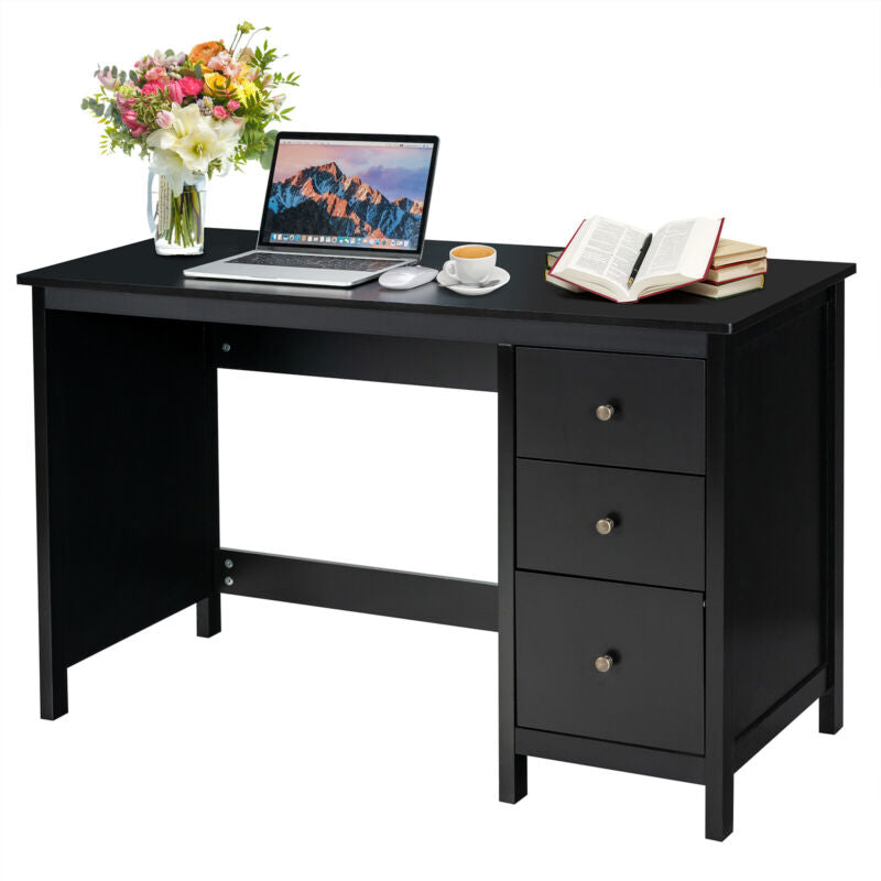 3 Drawers Computer Desk Modern Writing Desk Compact Laptop PC Table Workstation