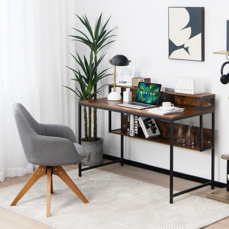 120cm Computer Desk Industrial Home Office Desk Study Writing Workstation Brown