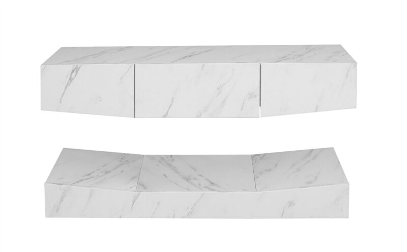 Modern Floating TV Wall Unit Cabinet TV Stand High Gloss White W/ RGB LED Lights