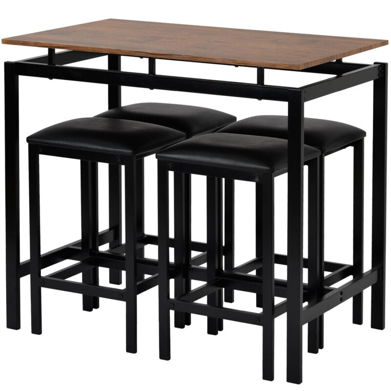 5PCS High Table & Chair Set Bar Kitchen Dining Breakfast Furniture Padded Stools