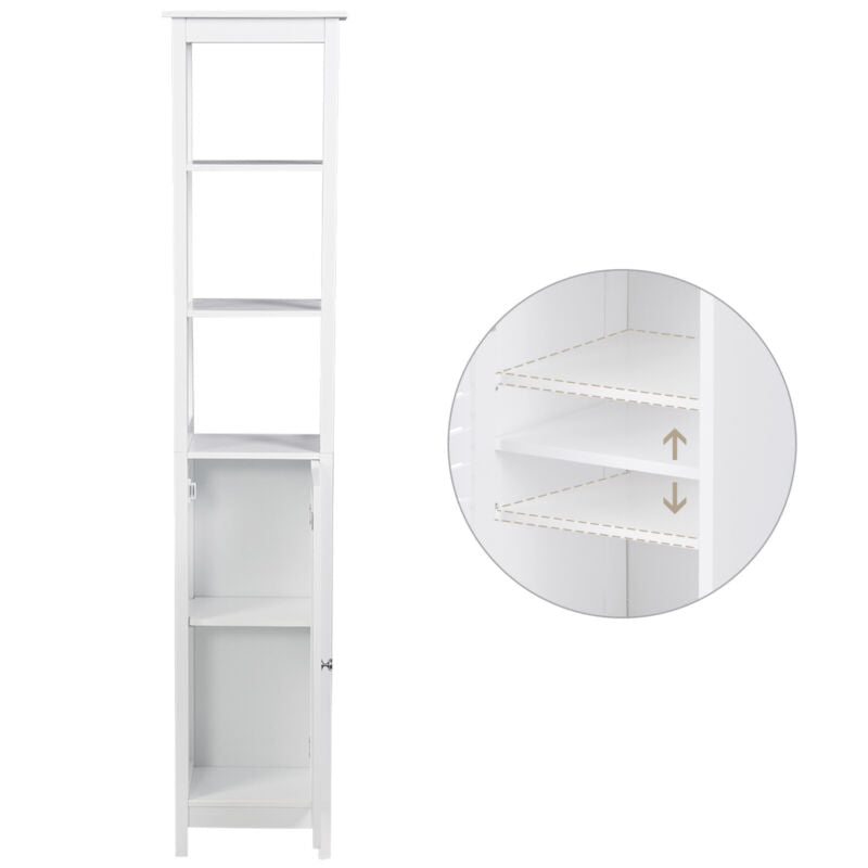 Bathroom Cabinet Storage w/ Door and Shelves Tallboy Cupboard Unit Furniture MDF