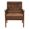 Distressed Tan Leather Armchair Wood Frame Single Sofa Padded Cuddle Chairs Home