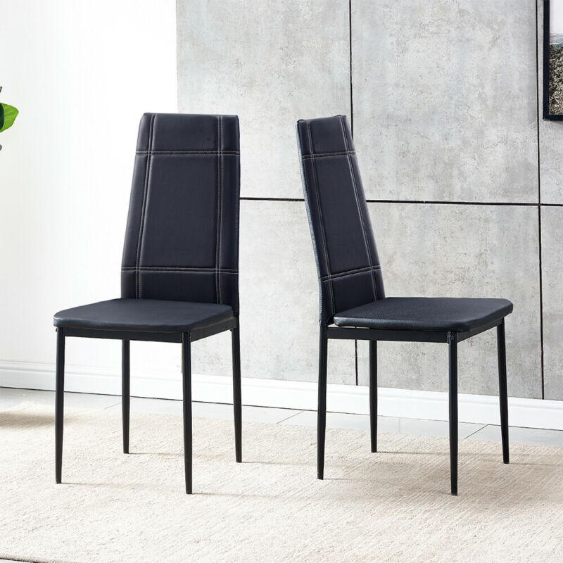 Set of 4 Black Dining Chairs Office Chairs Faux Leather Padded Seat Metal Frame