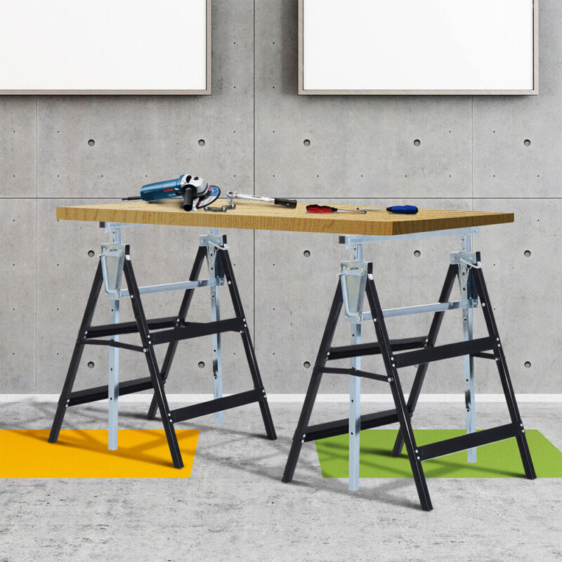 2 x Folding Trestle Steel Work Saw Horse Adjustable Height Sawhorses Stand 200KG