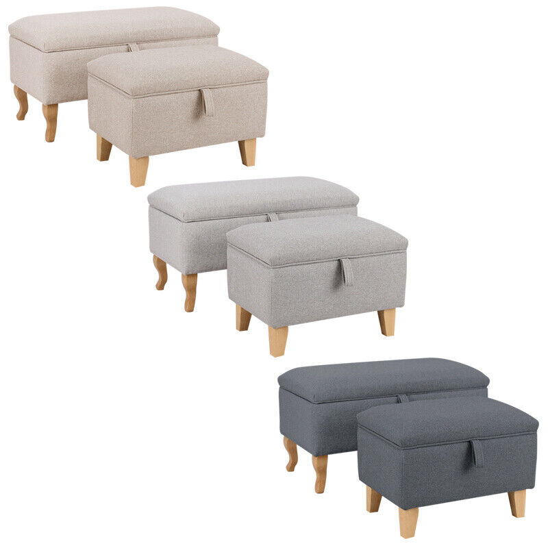 Linen Fabric Storage Ottoman Bench Seat Toy Box Pouffe Stool Bedroom Chair Rest