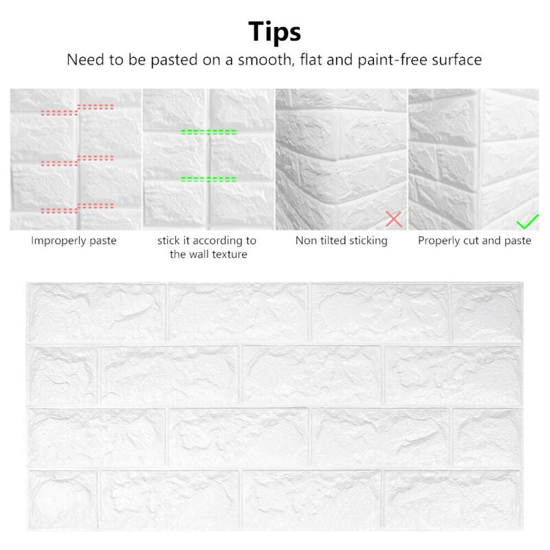 60*30cm 10Pcs 3D Brick Wall Stickers Self- Adhesive Panels Waterproof Tiles