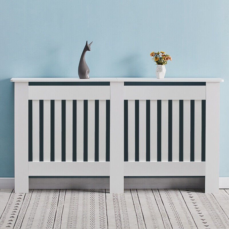 152cm MDF Radiator Cover Wall Cabinet Wide Wood Slats Vertical Grill White DIY