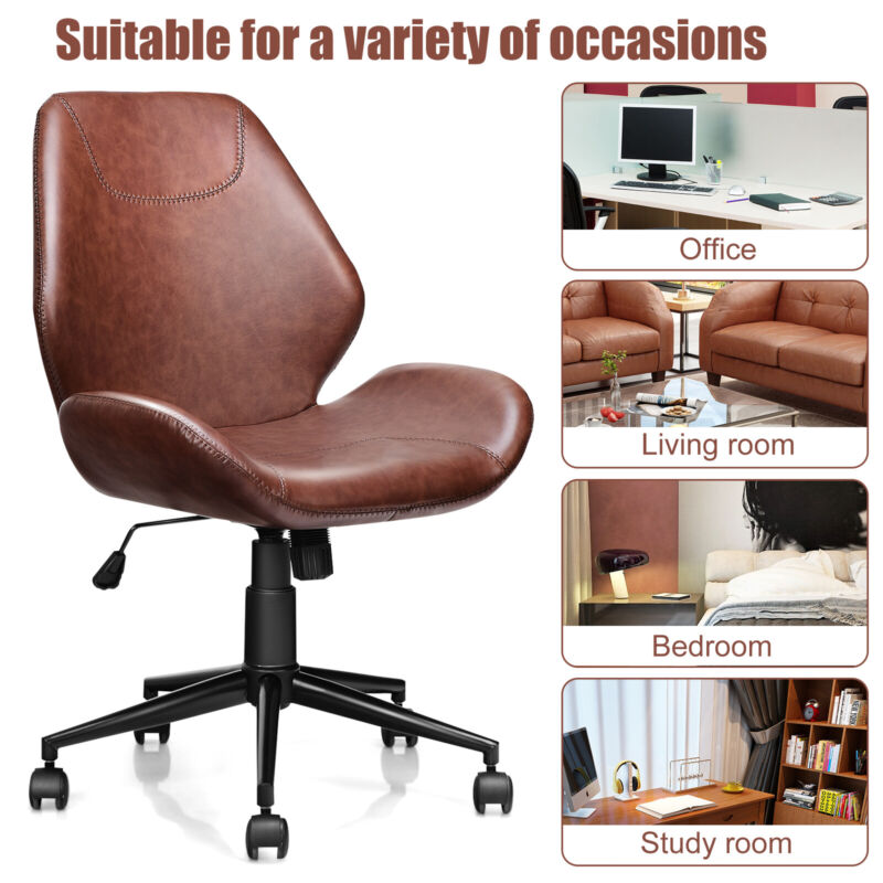 Ergonomic Leisure Chair PU Leather Rolling Upholstered Task Chair Adjustable
