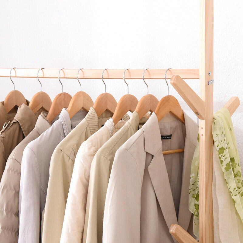 Wooden Clothes Rail Rack Garment Hanging Display Coat Storage Shelf Stand Wheels