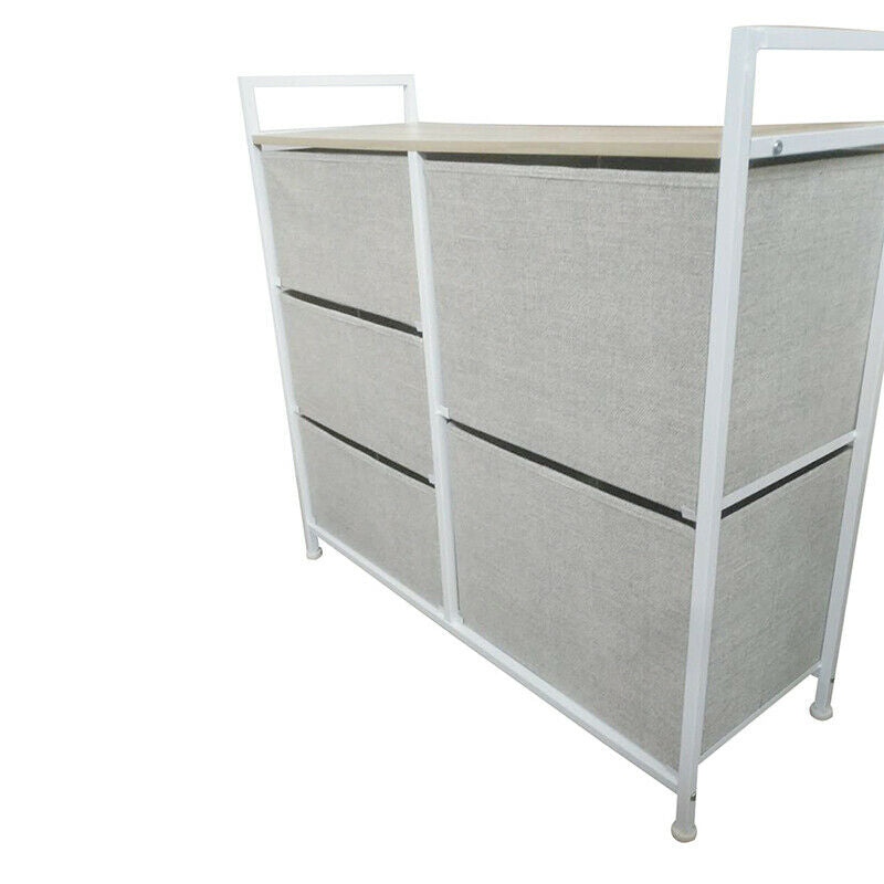 Fabric Bedside Cabinet Metal Frame Storage Unit Chest Of 5 Drawer with Drawers