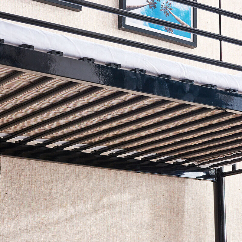 Black Bunk Bed Metal Frame with Ladder Home Dorm Bedroom Furniture for Family BN