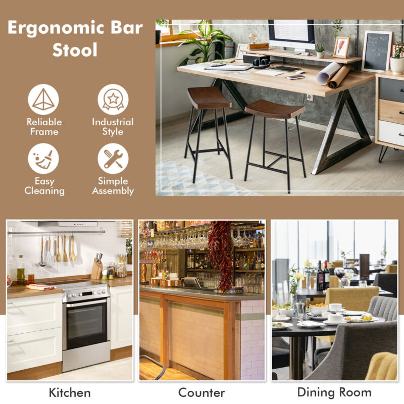 Bar Stools Saddle Seat Stool w/ Metal Legs & Adjustable Foot Pads Backless