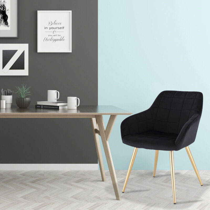 1x Dining Chair Velvet Seat Padded Breakfast Armchair w/ Backrest Kitchen Lounge