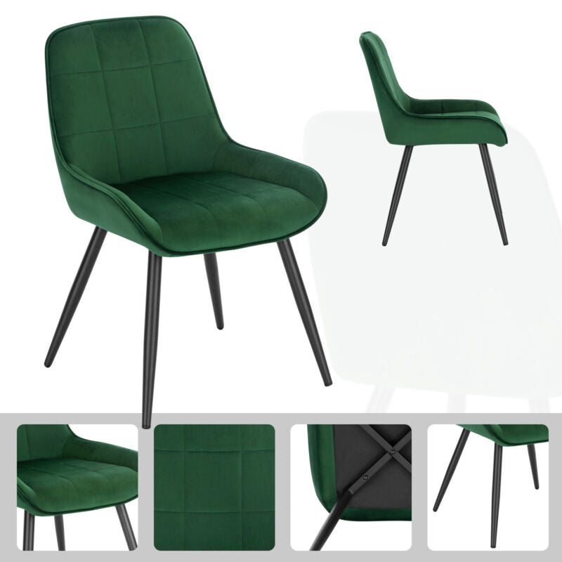 2x Dining Chairs Velvet Padded Kitchen Chairs w/ Backrest Metal Legs Restaurant