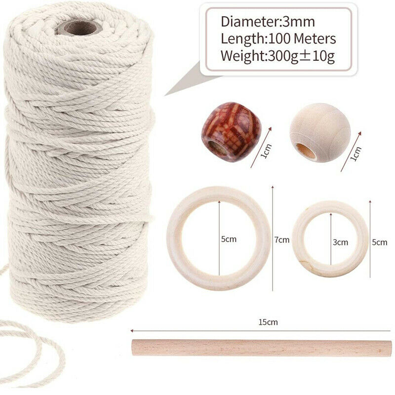 Macrame Cotton Cord Tool for Wall Hanging DIY Craft Wooden Sticks/Rings/B