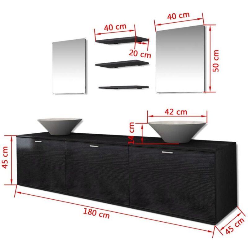 Eight Piece Bathroom Furniture and Basin Set Black A1A3
