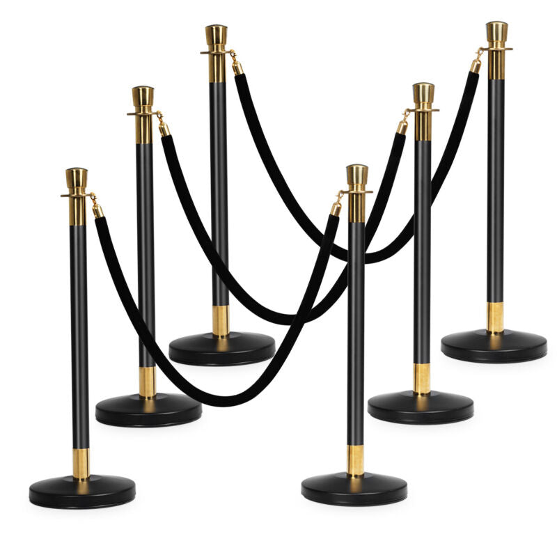 6 Polished Steel Queue Rope Barrier Posts Stands Crowd Control Stanchion 1.5M