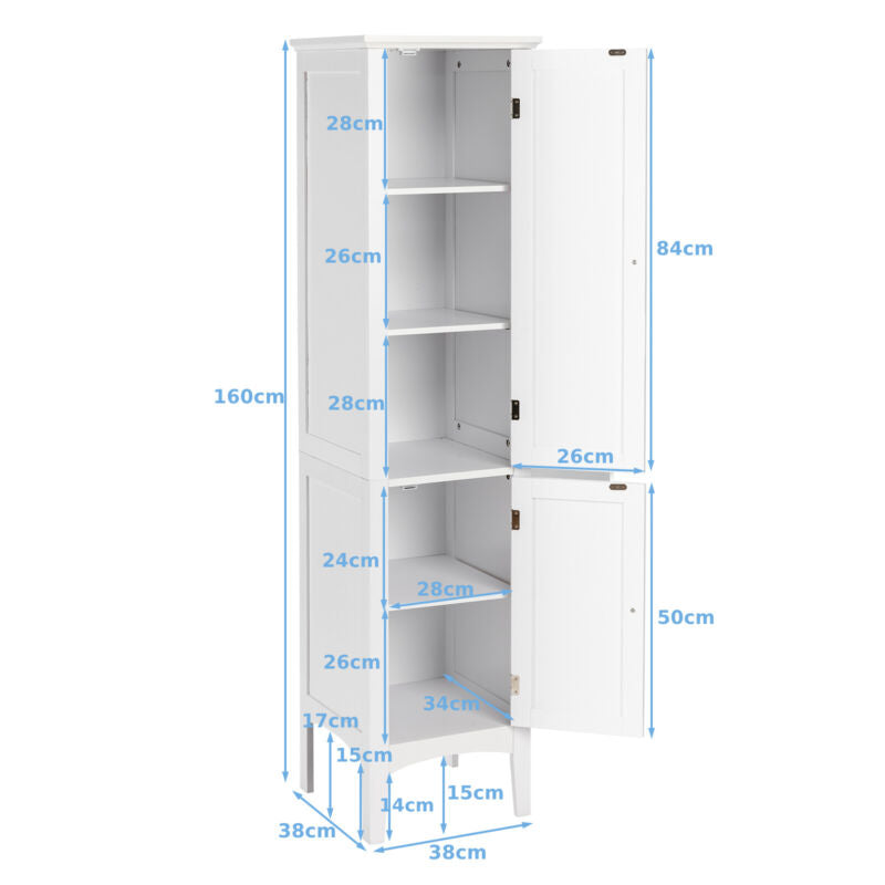 5-Tier Bathroom High Cabinet Freestanding Storage Cabinet Organizer 2 Shelves