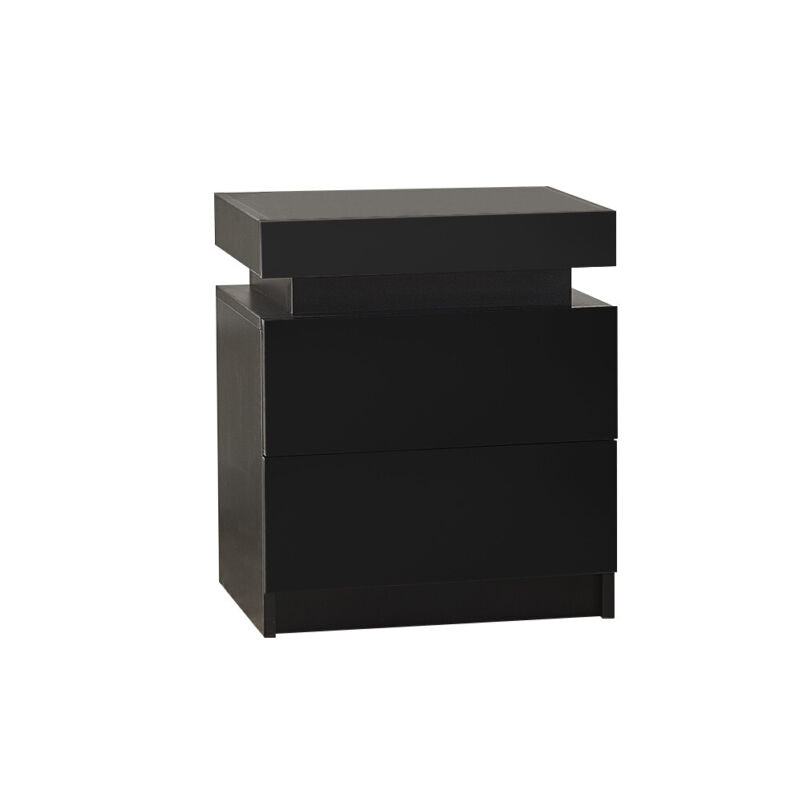 2/3 Drawers High Gloss Front Bedside Table Cabinet LED Nightstand Black/White