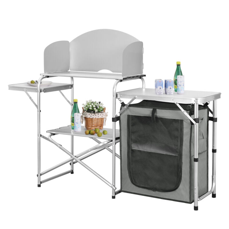 Portable Camping Kitchen Table Outdoor Folding Garden Picnic Desk w/ Storage Bag