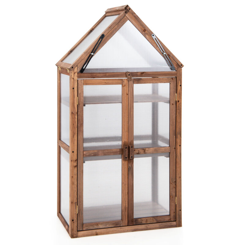 3-Tier Garden Cold Frame Portable Wooden Mini Greenhouse W/ Removable Shelves