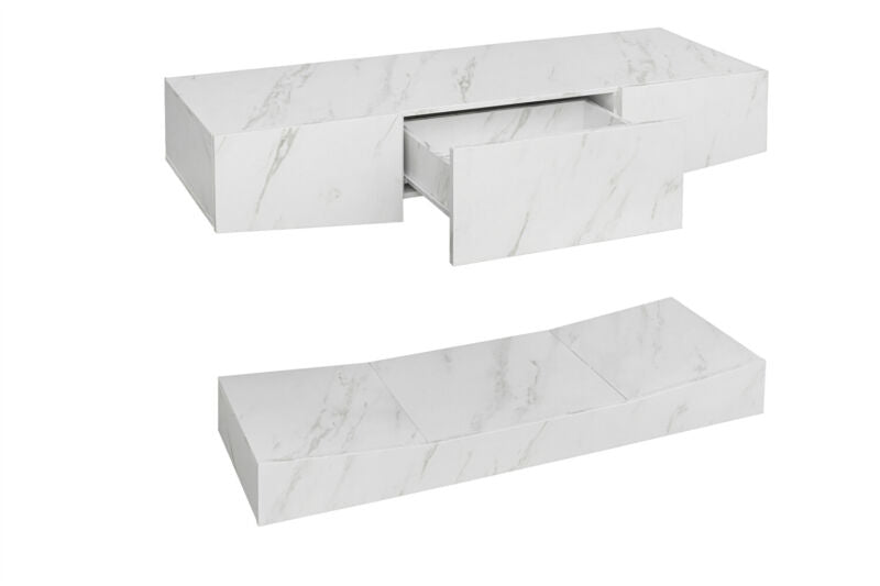 Modern Floating TV Wall Unit Cabinet TV Stand High Gloss White W/ RGB LED Lights