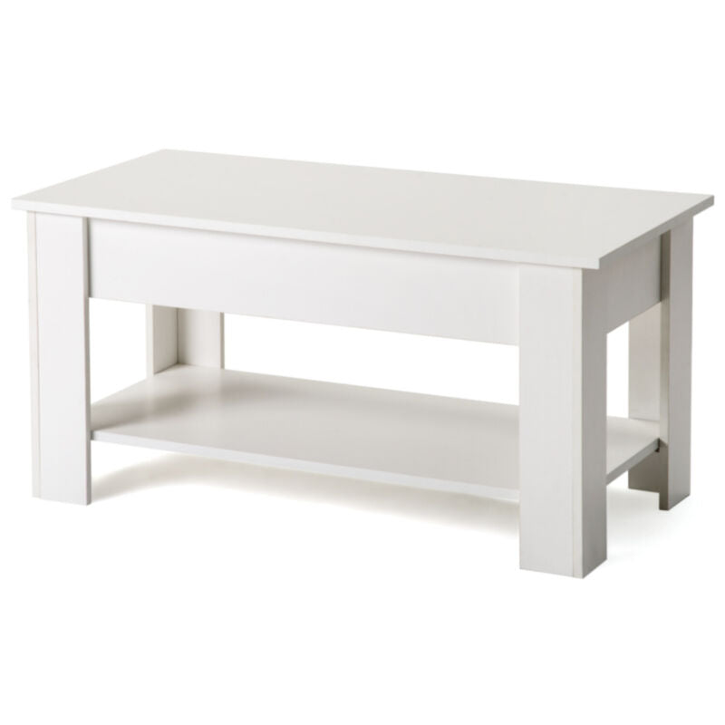 Wooden Coffee Table With Lift Up Top Storage Shelf Living Room Furniture White