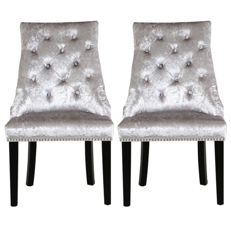 2-Piece Crush Velvet Dining Chairs with Pull Door Knocker Wing Back Button Chair