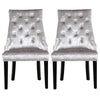 2-Piece Crush Velvet Dining Chairs with Pull Door Knocker Wing Back Button Chair