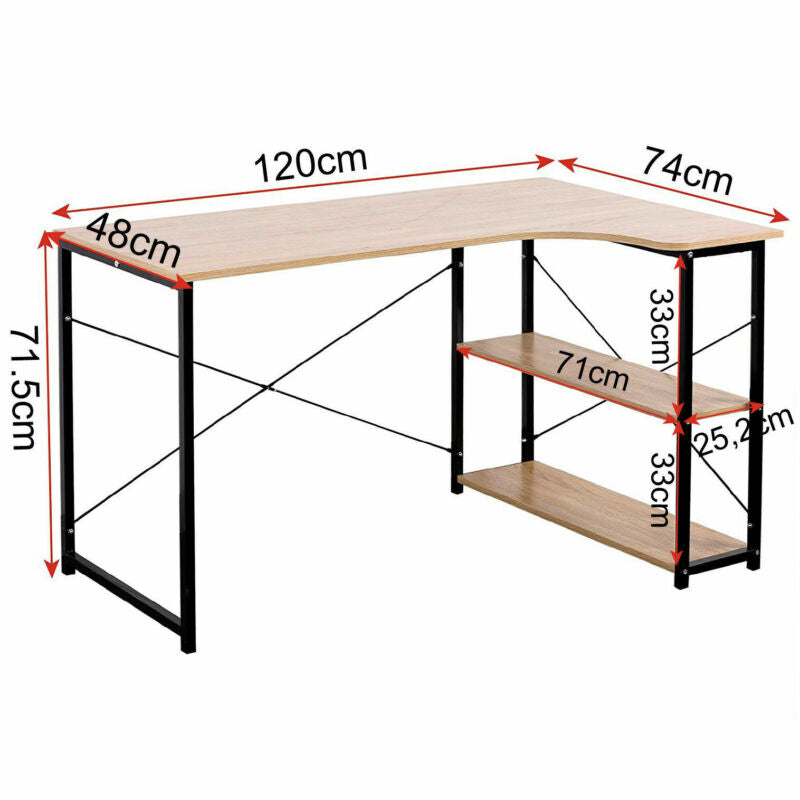 Computer Desk L-Shaped Corner Laptop Office Table w/ Shelves Study Workstation