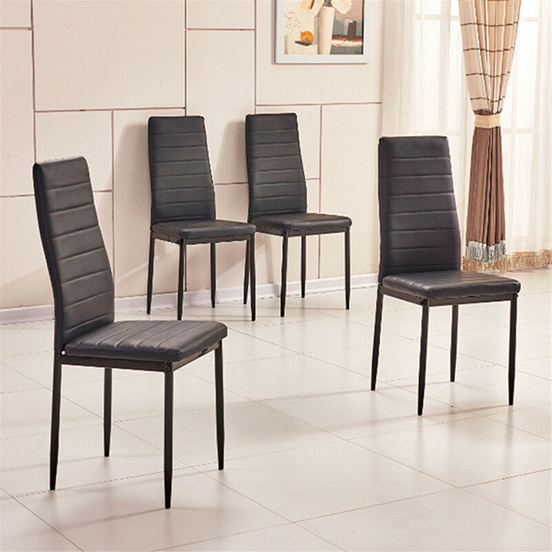 4pcs Black Faux Leather Dining Chairs Kitchen Dinning Room Metal Leg Padded Seat