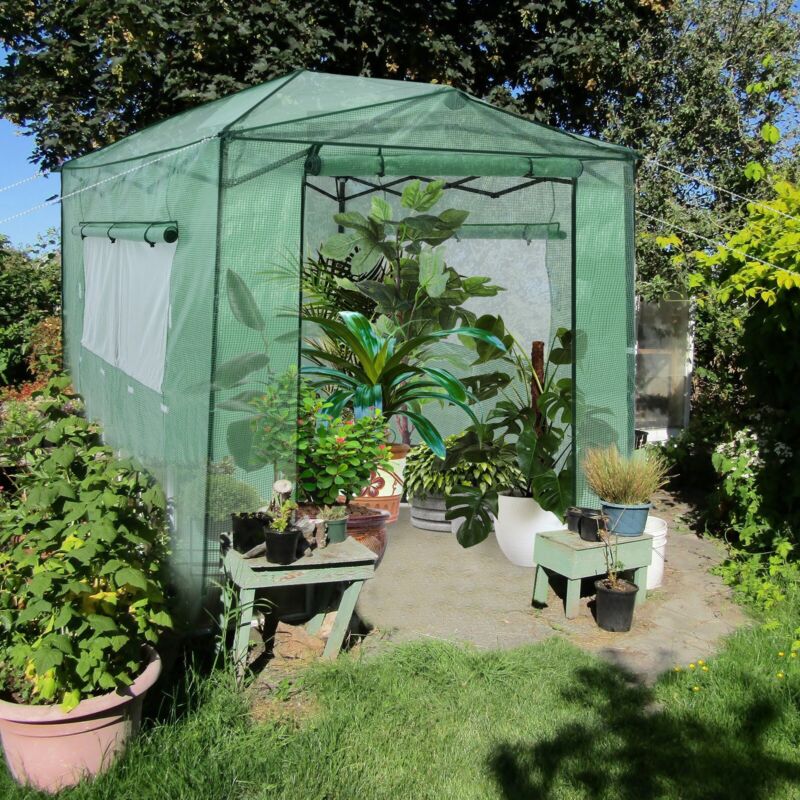 Zippered Roll-up Doors Walk-in Gardening Greenhouse w/ Observation Windows