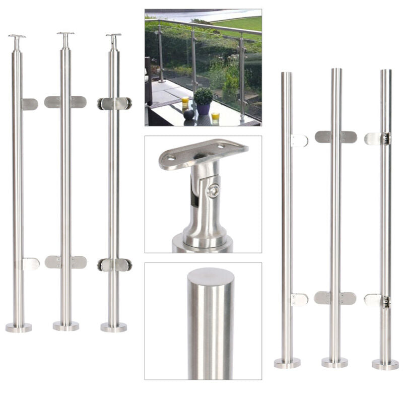 Stainless Steel Garden Fence Railing Balustrade Post Mid/Corner/End Post w/Clamp